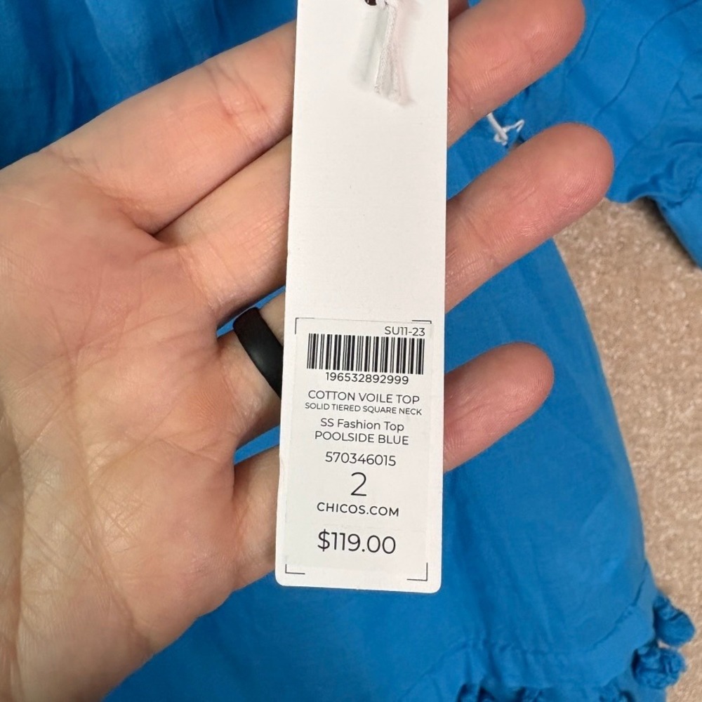 NWT CHICO'S Cotton Voile Top Women's 2 Size 12 Large Blue Boho Summer - Picture 6 of 8